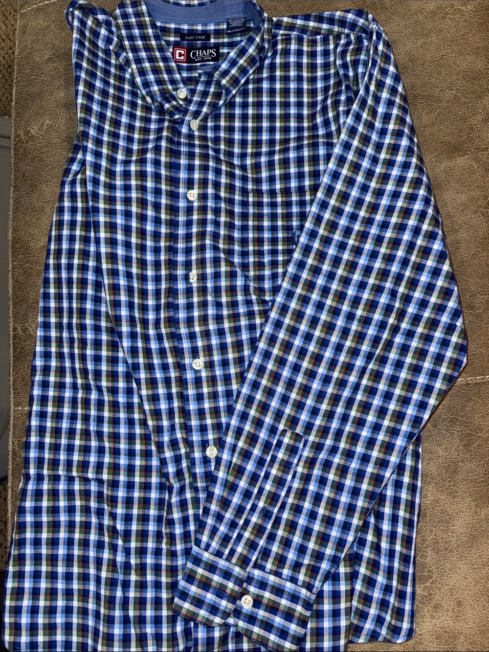 Chaps Blue and White Plaid Button-Down Shirt